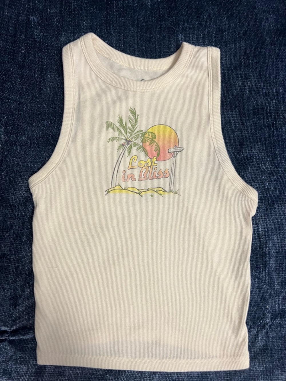 Hollister Cream Graphic Tank Top - Lost in Bliss - Size S